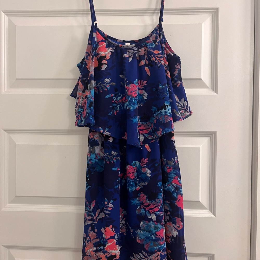 Blue dress with pink floral